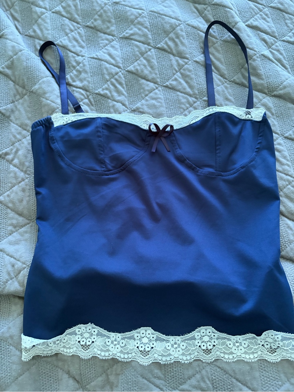 Navy Lace-Trim Cami with Bow Detail